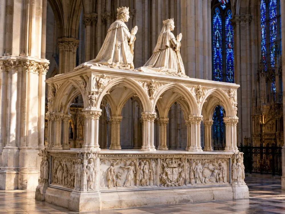 Renaissance-Grabmal mit Marmorbaldachin und betenden Figuren, königliche Nekropole